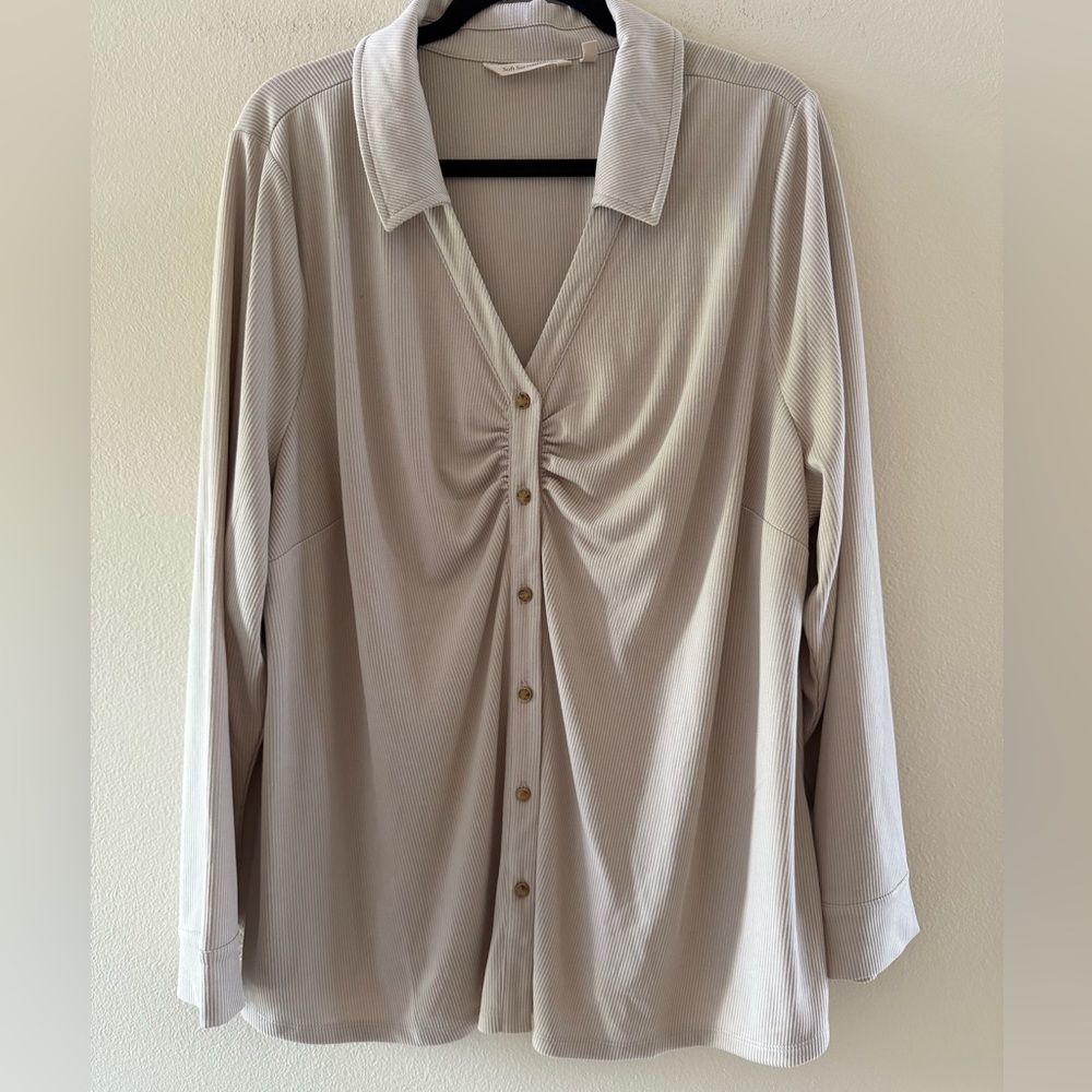 Soft Surroundings Beige Button-Down Shirt